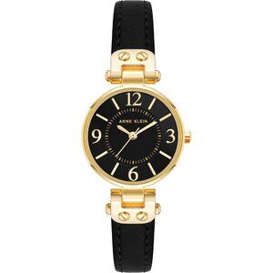 Women's Black/Gold Domed Mineral Crystal Lens Leather Strap Closure Watch